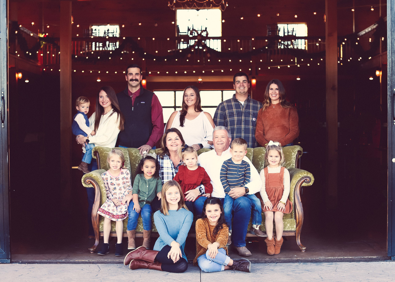Three generations of the Johnston Family pose for portrait at the Homeplace